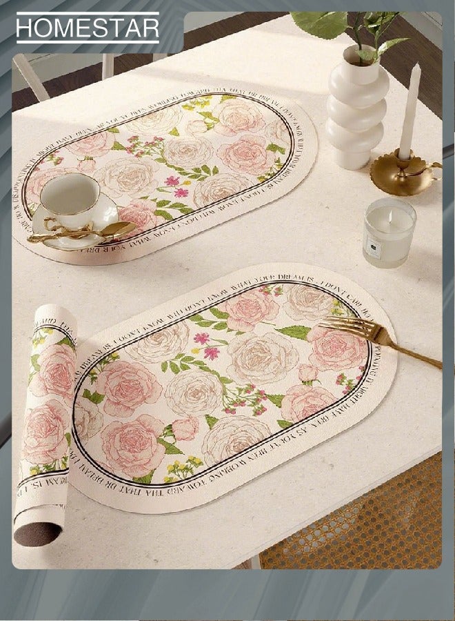 4Pcs Pink and White Rose Leather Washable Placemats,Thick Faux Leather Heat Resistant Rectangle Shape Table Mats,Waterproof Non-Slip Easy to Clean Place Mat for Kitchen Coffee Dining Room Table - Image 1